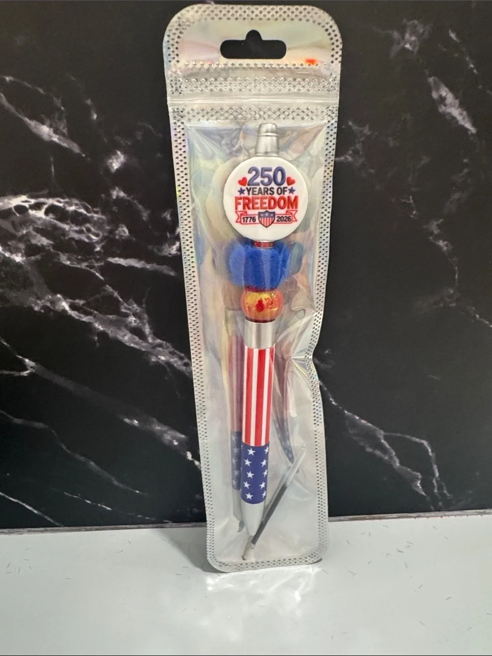 Patriotic 250 Years of Freedom Red White & Blue Decorative Pens …….each